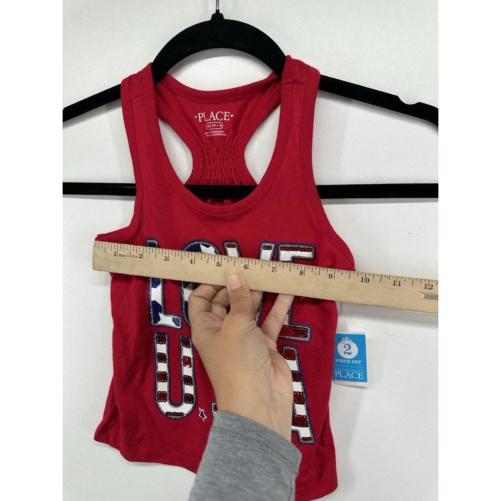 THE CHILDRENS  PLACE Red Love Usa  TANK TEE SHIRT Sequin Brand New‎
